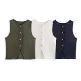 Fongt Women's Clothing Explosion Three-Color Round Collar Knitted Sleeveless Vest Fashion