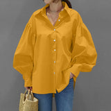 Shirts Casual Lantern Sleeve Turn-down Collar Blouse 2022 VONDA Vintage Solid Tops Female Office Ladies Shirts