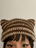 Hand Made Horn Detail Striped Knitted Hat-Outfit