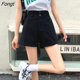 Women Wide Leg Shorts Denim Button-fly High Waist Harajuku BF Loose Korean Style Students Leisure Streetwear Summer Hot