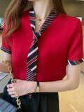 2022 Summer Womens Shirts Korean Fashion Blouse Short-sleeve Chiffon Women Blouse Loose OL Womens Tops Bow Tie Button Up