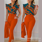 Series) 2023 Women's Red Print Shirt Pantsuit-With A Belt-Outfit