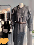 Women Dress Oversize Dresses Knitting Fall Sweater Women Dress Long Sleeve Knitted Dresses Maxi Vintage Thick White Maxi-Outfit