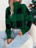 Fongt Autumn And Winter Casual Lattice Lantern Long-Sleeved Turtleneck Sweater Women's Christmas