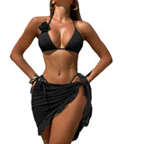 2024 New Solid Color Sexy Rose Three-Piece Mesh Short Skirt Swimsuit