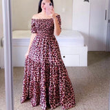 Fongt New Spring And Summer Women's Dress A Word Broken Shoulder Long Printed Fairy