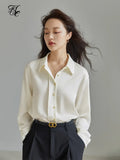 Acetate Fibre V-Neck Full Sleeve Women Shirt 2022 Spring New Shirt Solid Color Causal Loose Office Lady Women Tops