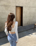 Fongt Girl Square Collar Long-Sleeved T-Shirt Female Autumn 2023 New White Strap Short Back Slim Bottom