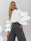 Fongt Design Feels White Lotus Leaf-Side Shirt 2025 Autumn And Winter New Casual Temperament