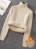 Fongt Thicken High-Neck Sweater Temperament Inside To Keep Warm Jacket Knitting