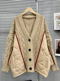 V Neck Long Sleeve Single Breasted Patchwork Contraste Sweater For Women 2024 Autumn Fashion Female New Clothing TH1551-Outfit