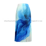 Fongt Folded Spring Half-Dress New Folded Print Japan-Korea Casual Dress High-Grade Small Scented Dress