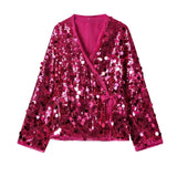 Fongt New Women's Shirt Fashion Solid Color Beads And Uniform V-Neck 3736240