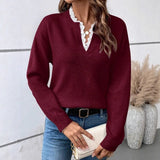 Fongt Point T-Shirt With Long-Sleeved Knitted Jersey Temperament Elegant Loose Sweater