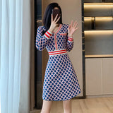 Fongt New 2025 French Temperament Famous Wind Fragrant Lattice Knitted A Word High-End Feel Dress