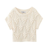 2023 New Round Collar Ball Ornaments Hollow Short Sleeve Sweater Women's 9014-Outfit