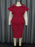 Fongt Women's Bow Bow Lotus Leaf Dress Banquet Party High Waist Dress Dress