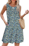 Fongt Women's Casual Round Collar Foldless Pocket Dress