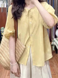 Fongt Bubble Sleeve Cotton Short Sleeve Shirt Women's Summer Thin Chic Beautiful Design Shirt Doll Shirt Top