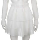 Casual Slim Solid Dress Set Women Holiday 2 Piece Sets Bow Crop Top With Gloves Mid-Waisted Mini Skirts With