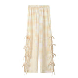 Fongt Bow Tie Side Hollow High-Waisted Casual Trousers 2025 Spring And Summer Women's Broad Leg Trousers