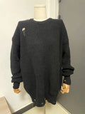 Women's Knitted Padded Pullover Ripped Sweater Autumn Winter Oversized Tops Female Long-sleeved Casual Clothing TH855-Outfit