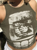 Printed y2k Cropped Tanks Grunge Fairycore Crop Top Sleeveless O Neck Corset Tops Female Summer Basic Tee Tops