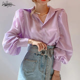 Loose Chic Women Blouse Simple Versatile Lapel Long Sleeve Shirt Elegant Women Shirt Tops Pink Tops Blusas Mujer