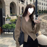 Fongt Gentle White V-Neck Knitted Cardigan Women's Spring And Autumn High-End Lazy Wind To Collect Short Sweater Jacket
