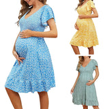 Fongt New Women's Summer Pregnant Women V-Neck Dress Loose Comfortable And Casual