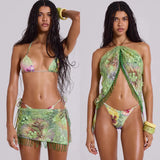 Fongt Spring And Summer Three-Dimensional Flower Beads With Hanging Neck Slings Two-Dress Bikini Skirt Set LX0170