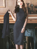 Fongt Stripe Sleeveless Bottom Dress 2025 New Fashion Temperament Vertical Stripe Dress