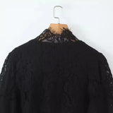Fongt 2025 New Women's Fashion Simple Collar Long-Sleeved Lace Shirt Top