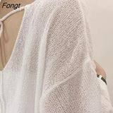 Women Solid Color Minimalist Long Sleeve Fairy Elegant V-neck Knitting Thin Breathable Soft Casual Basic Sun-proof
