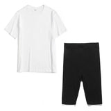 2021 Summer Cotton Sets Women Loose Two Pieces Short Sleeve T Shirts and Tight Shorts Solid Outfits