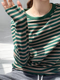 Basic Striped T-shirt Women Multi Colors Casual Cotton Stretchy Long Sleeve Tops Spring Autumn Loose Tee Shirt Femme-Outfit