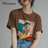 Aesthetic Printed T Shirts Women 2021 New Soft Vintage Loose Tees Abstract Graphic Cotton Tshirts Summer Casual