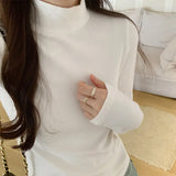 Collar Threaded Bottom Women Wear Temperamental Long-Sleeved T-Shirts In Autumn And Winter-Outfit