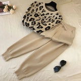 Fashion Printing Knitted 2 Peice Set Women Autumn Long Sleeve Pullover Sweater + Harem Pants Suit Black Ankle-Length