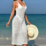 Fongt Beach Hoodie Sexy Long Hollow Knitted Slings Bareback Holiday Sunscreen Skirt