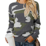 Fongt Sweater Women Autumn And Winter New Camouflage Leopard Sweater Round Collar Knitted Shirt Woman