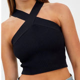 Fongt Women's Mb Sexy Cross-Hanging Neck Knitting Short Outer Wear Inside The Bottom Sling Sling Vest Top