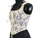 Fongt Front Strap French Retro Fishbone Corset Short Vest Bustier Crop Women's Top