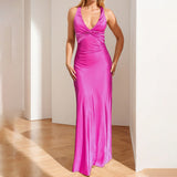 Fongt 2025 New Women's Sexy V-Neck Folding Slimming Fashion Dress