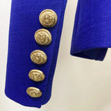 QUALITY Newest 2023 Classic Designer Jacket Women's Silver Lion Buttons Double Breasted Slim Fit Textured