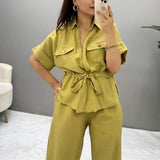 Fongt Summer 2025 Summer Commute Elegance Commute Elegance With V-Neck Tie Trousers Set