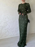 Fongt Fall 2023 New Round Collar Floral Long Sleeve Belt Shows Thin Hip Dress-Outfit