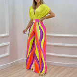Fongt Women's Fall New Temperament V-Neck Print Wide-Leg Pants Fashion Casual Suit