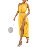 Fongt Women's Fashion Slanted Shoulder Bow Set Open Large Pendulum Dress Two Sets Of Women