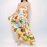 Fongt Summer Women's New Temperament Elegant High-Waist Print Slings Casual Fashion Dress